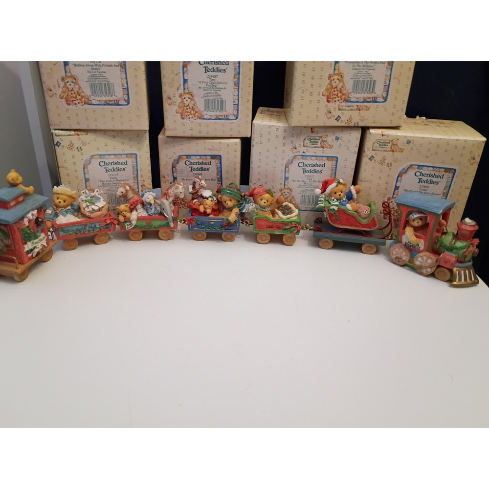 Cherished Teddies Santa Express Christmas Train Set 7pc Enesco Figurines w Boxes